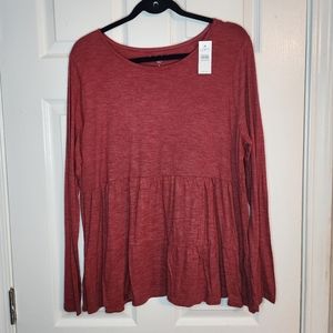 NWT tiered hem red long sleeve Loft shirt Large